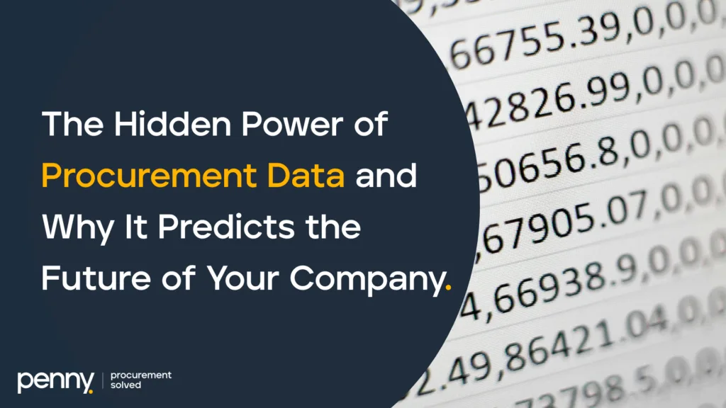 Procurement data analytics presentation cover with spreadsheet showing financial figures and Penny logo