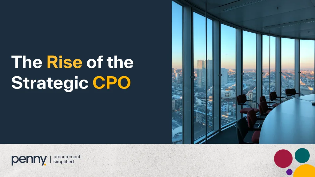 The Rise of the Strategic CPO presentation cover with modern conference room overlooking city skyline