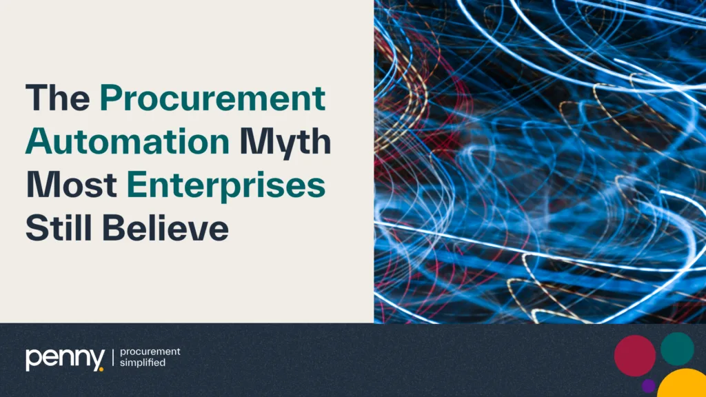 Penny procurement automation myth report cover with abstract blue and red light trails