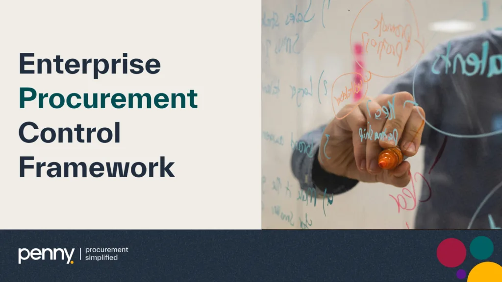 Enterprise Procurement Control Framework presentation slide with person holding glowing orb amid floating business terms