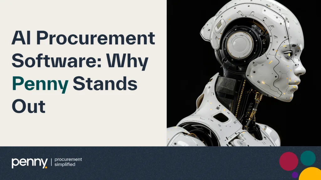 AI Procurement Software promotional image featuring robotic head profile with text "Why Penny Stands Out"